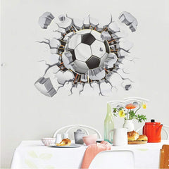 3D Breaking Wall Soccer Ball Decal Boys Room Decor