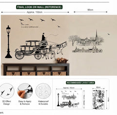 Romantic Horse Carriage and Cityscape Wall Sticker Home Decor Decal