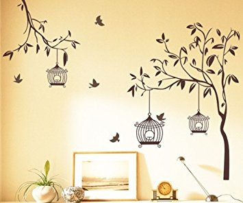 Elegant Tree Branch Bird Cage Wall Sticker for Stylish Home Decor