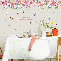 Colourful Peony Flower Wall Sticker with Birds & Butterflies – Floral Decal