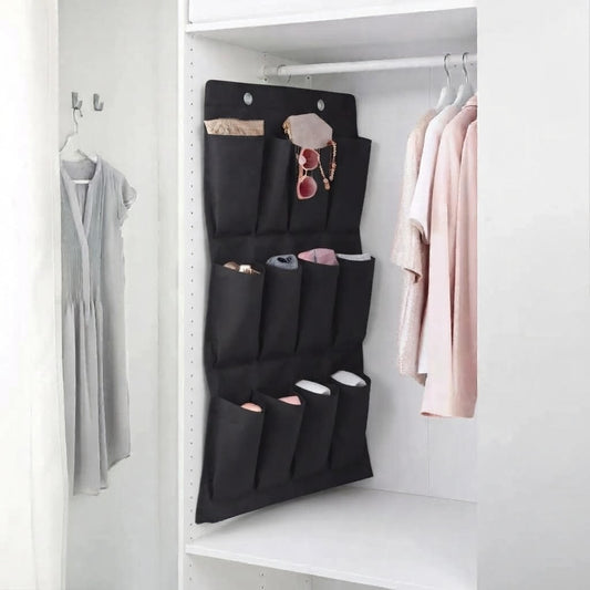 Black Hanging Shoe and Accessory Organizer for Wardrobe Storage