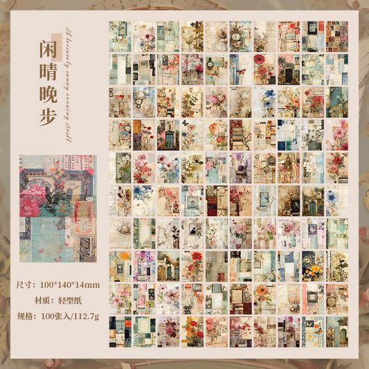 100 Pcs Decorative Scrapbook Paper – Retro Floral & Deep Sea Design Sheets