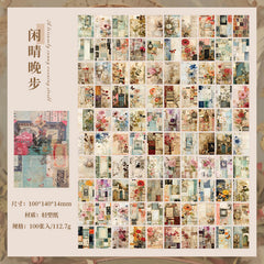 100 Pcs Decorative Scrapbook Paper – Retro Floral & Deep Sea Design Sheets