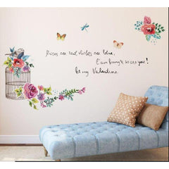 Watercolor Floral Birdcage and Romantic Quote Wall Sticker Decal