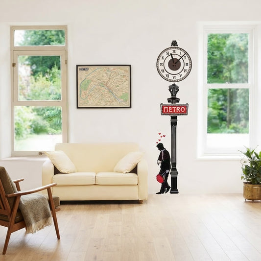 Vintage Metro Street Lamp Roman Numeral Clock Wall Sticker