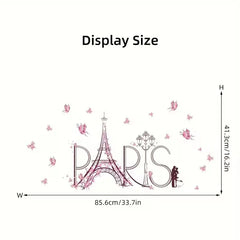 Paris Eiffel Tower Pink Butterfly Wall Sticker Romantic Bedroom Decor