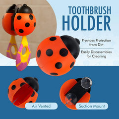 Cute Ladybug Wall Mounted Suction Toothbrush Holder Storage Rack Organizer
