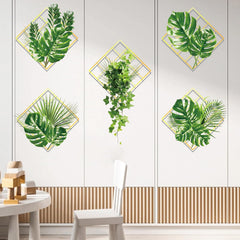 3D Geometric Framed Tropical Green Leaves Wall Decals Home Decor