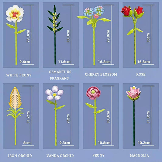 Botanical Flower Building Block Bouquet Set with Vase
