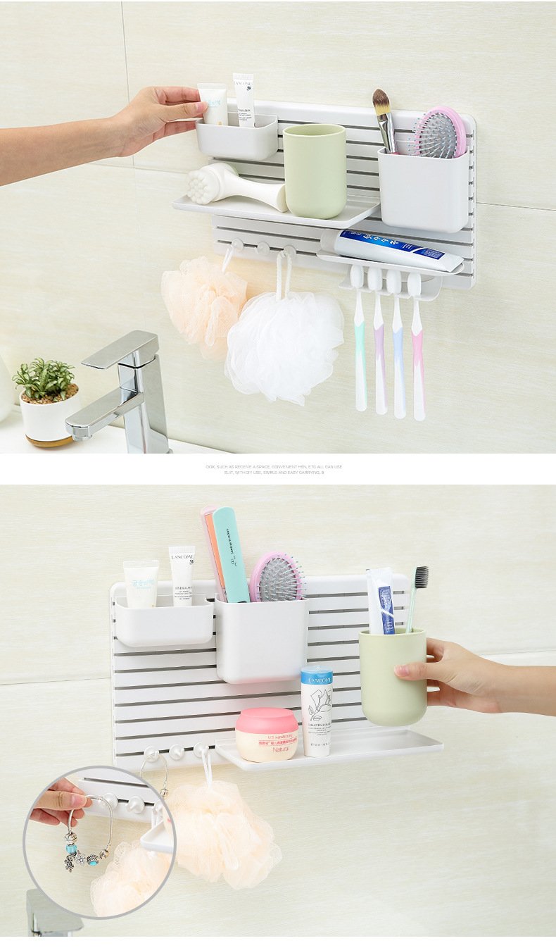 Wall-Mounted Multipurpose Storage Rack Organizer with Shelves and Hooks