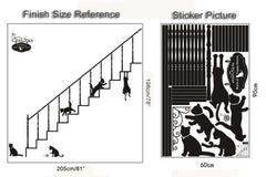 Playful Black Cats On Staircase Railing Removable Wall Sticker Decal