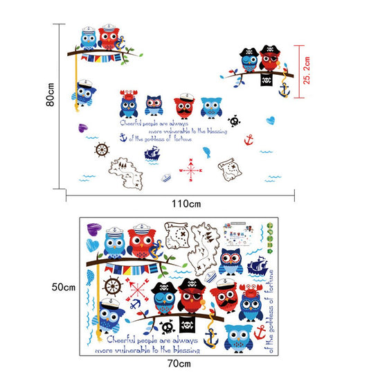 Cute Owl Nautical Pirate Theme Kids Wall Sticker Decal