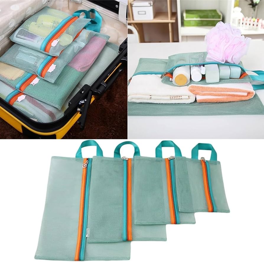 Multi-Size Mesh Travel Pouch Set With Handle Zipper Bags