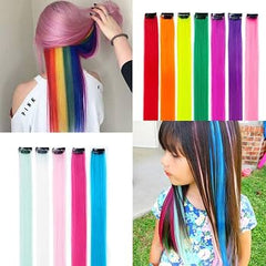 Colorful Straight Hair Extensions Clip-In Highlights Synthetic Hair Pieces