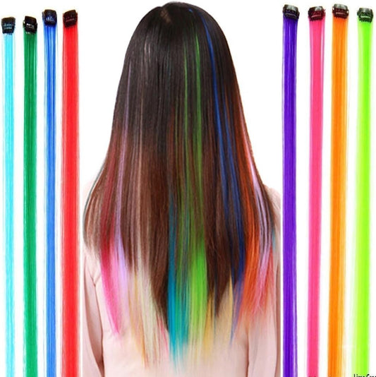 8Pcs Straight Hair Extensions Clip in 22 Inch Rainbow Multi-Color Clip in Synthetic Long Hairpiece Party Highlights Colorful Clip in Hair Extensions for Women