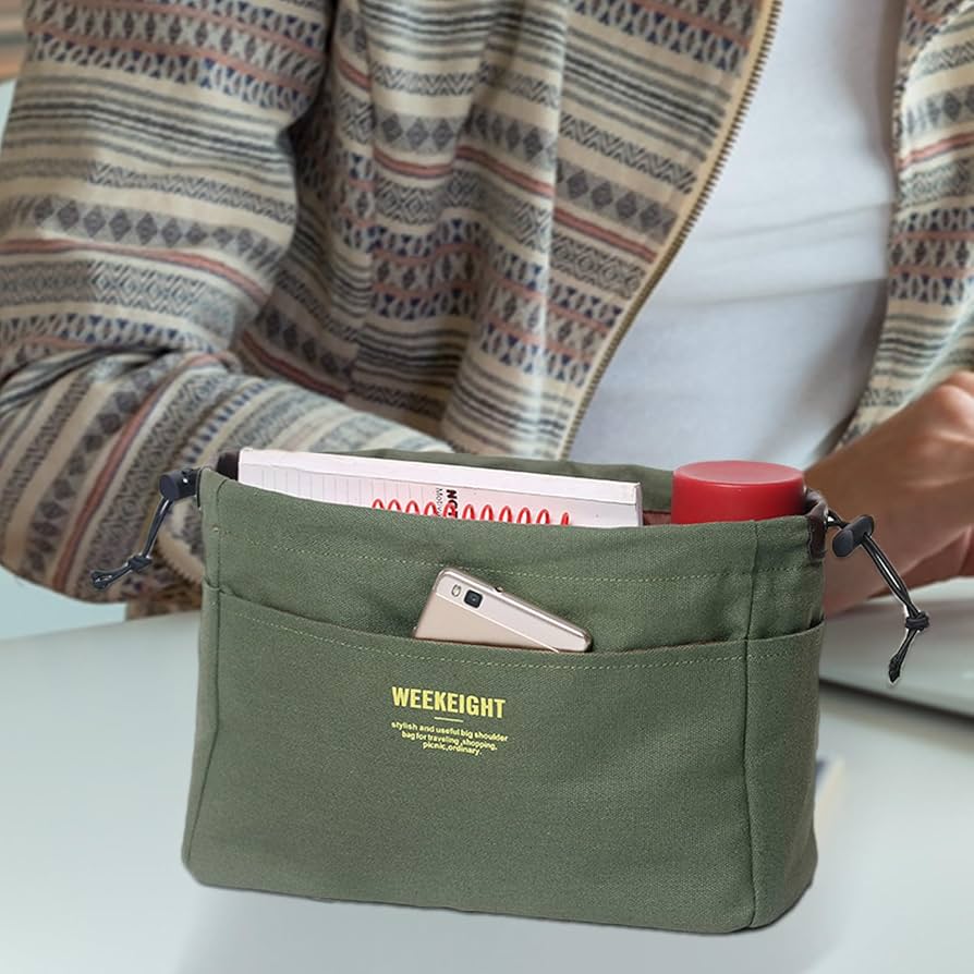 Simple Casual Canvas Drawstring Storage Bag With Inner Compartments Organizer