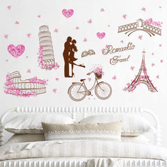 Romantic Travel Paris Eiffel Tower and Landmarks Wall Decal Sticker