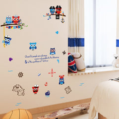 Cute Owl Nautical Pirate Theme Kids Wall Sticker Decal