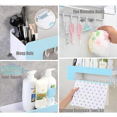Multifunctional Wall Mounted Storage Shelf With Phone Holder And Hooks