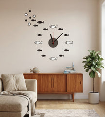 School of Swimming Fish Wall Clock With Bubbles Decal Art