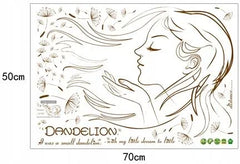 Botanical Woman Face Dandelion Removable Vinyl Wall Sticker Decal
