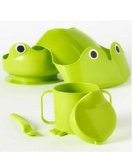 Cute Green Frog Kids Feeding Bowl Cup Spoon Tableware Set