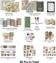 Botanical Forest Green Aesthetic Scrapbook Kit and Journal Set