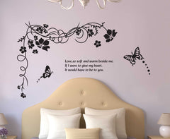 Black Floral Vine and Butterflies Quote Wall Sticker Decal