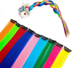 8Pcs Straight Hair Extensions Clip in 22 Inch Rainbow Multi-Color Clip in Synthetic Long Hairpiece Party Highlights Colorful Clip in Hair Extensions for Women
