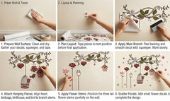 Floral Bird Cage & Branches Removable Wall Sticker for Living Room