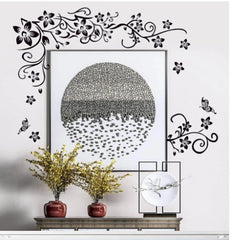 Elegant Black Floral Vine and Butterfly Wall Sticker Decor