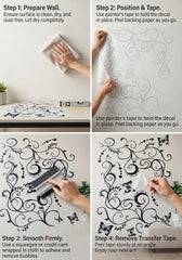 Black Butterfly Floral Vines Removable Waterproof Vinyl Wall Sticker Decal