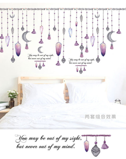 Romantic Purple Hanging Bead Curtain Wall Decal, Creative PVC Wall Sticker For Living Room, Bedroom, Dining Room … Etc