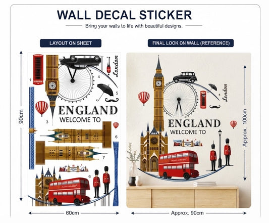 London England Cityscape Landmarks Removable Vinyl Wall Sticker Decal Mural Art