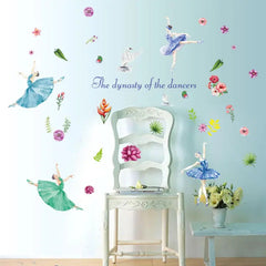 Watercolor Ballerina Dancers and Floral Wall Stickers for Room Decor