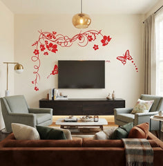 Wall Stickers Red Floral Vine Butterfly Wall Decals