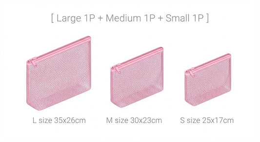 Pack of 3 Pink Mesh Zipper Travel Storage Pouch Organizer Set