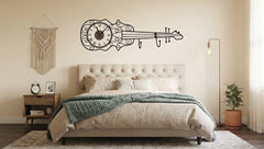 Vintage Violin Shaped Wall Clock With Storage Hooks Home Decor
