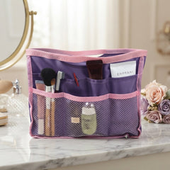Multi Pocket Purple and Pink Mesh Handbag Travel Storage Organizer