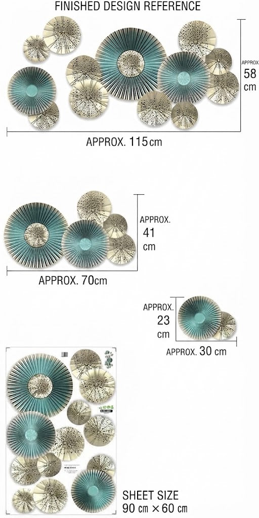 Teal and Gold Pleated Medallion Fans Wall Decal