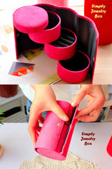 Pink Velvet Foldable 4-Tier Rotating Cylinder Jewelry Storage Box