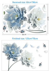 Blue White 3D Floral Wall Sticker Decal Elegant Home Decoration