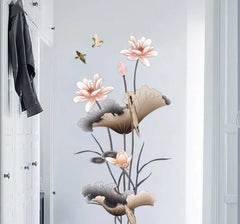 Pink Lotus Flower Wall Sticker Elegant Self-Adhesive Floral Art for Bedroom & Hallway.