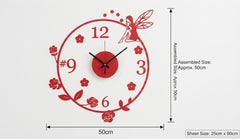 Red Fairy And Rose Floral Circle Wall Clock Decal