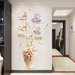 Elegant Floral Vase Wall Sticker with Floating Butterflies Home Decor