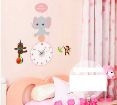 Cute Animal Circus Elephant And Monkeys Kids Wall Clock