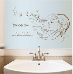 Botanical Woman Face Dandelion Removable Vinyl Wall Sticker Decal