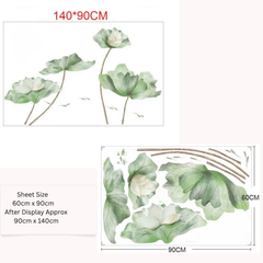 Watercolor White Lotus Flower and Green Leaves Wall Sticker Decal