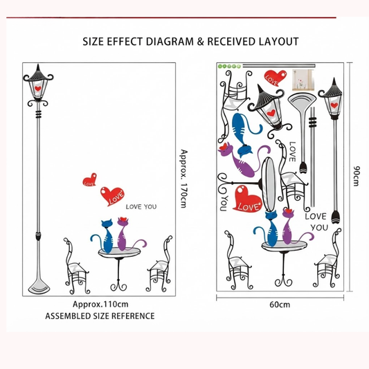 Charming Street Lamp Cute Cats Love You Wall Decal Sticker