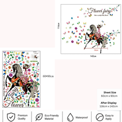 Flower Fairy Girl Riding Horse with Colorful Butterflies Wall Decal